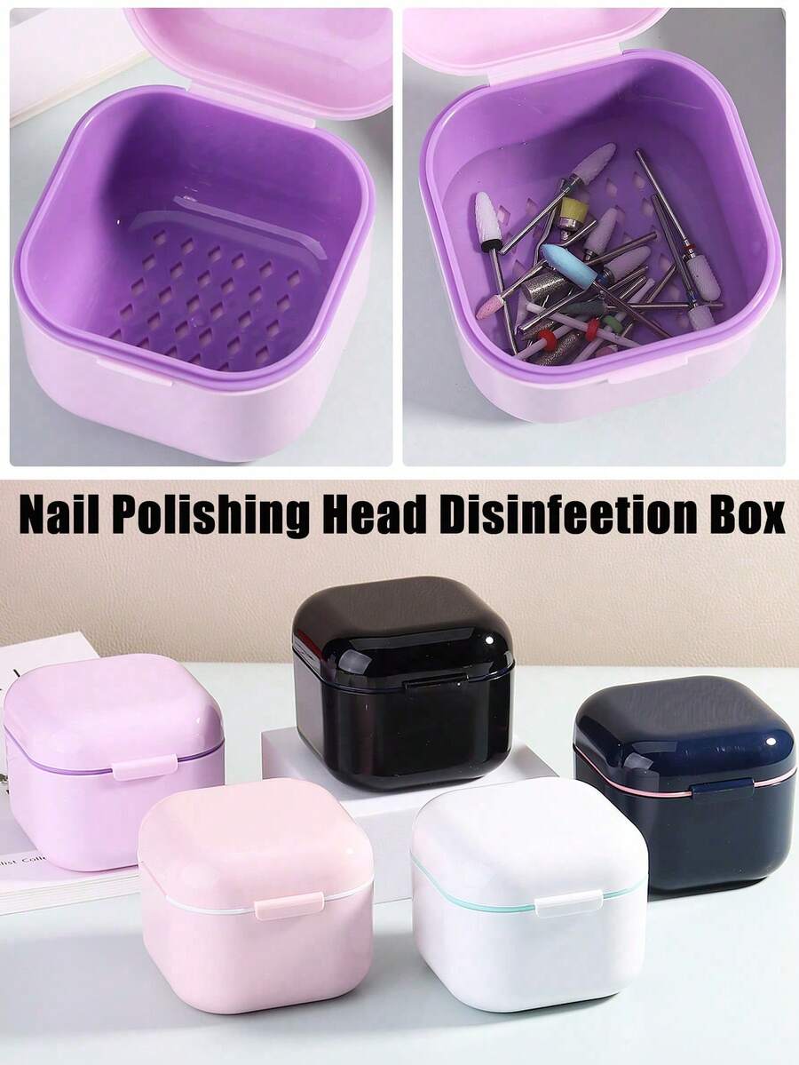 1pc Nail Tool Polishing Head Disinfection Box, Double Layer Filtration Thickened Cleaning Box, Portable Storage Box Suitable For Nail Salon - Multicolor - View 1