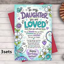 1/3sets "To My DAUGHTER You Are LOVED"Warm Birthday Greeting Card,Colorful Flowers And Birds Design,Perfect Gift For Daughter's Brithday,Suitable For Birthday,Christmas,New Year And Various Holiday Events - A - View 8