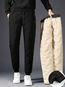 Men's Fashionable Versatile Thick Winter Pants, Striped Casual Trousers. An Excellent Gift For Husband Or Boyfriend. - Black - View 1