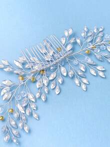 1pc Silver Crystal Leaf Vine Bridal Hair Comb, Sparkling Wedding Hair Accessory, Suitable For Bride, Bridesmaid, Prom And Formal Occasions - Silver - View 5
