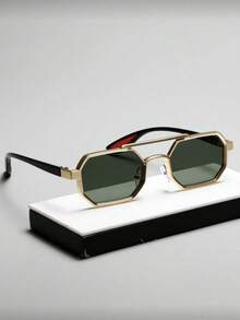 1 Pair Unisex Metal Geometric Frame Small Frame Personalized Fashion Decorative Casual Fashion Glasses - Dark Green - View 1