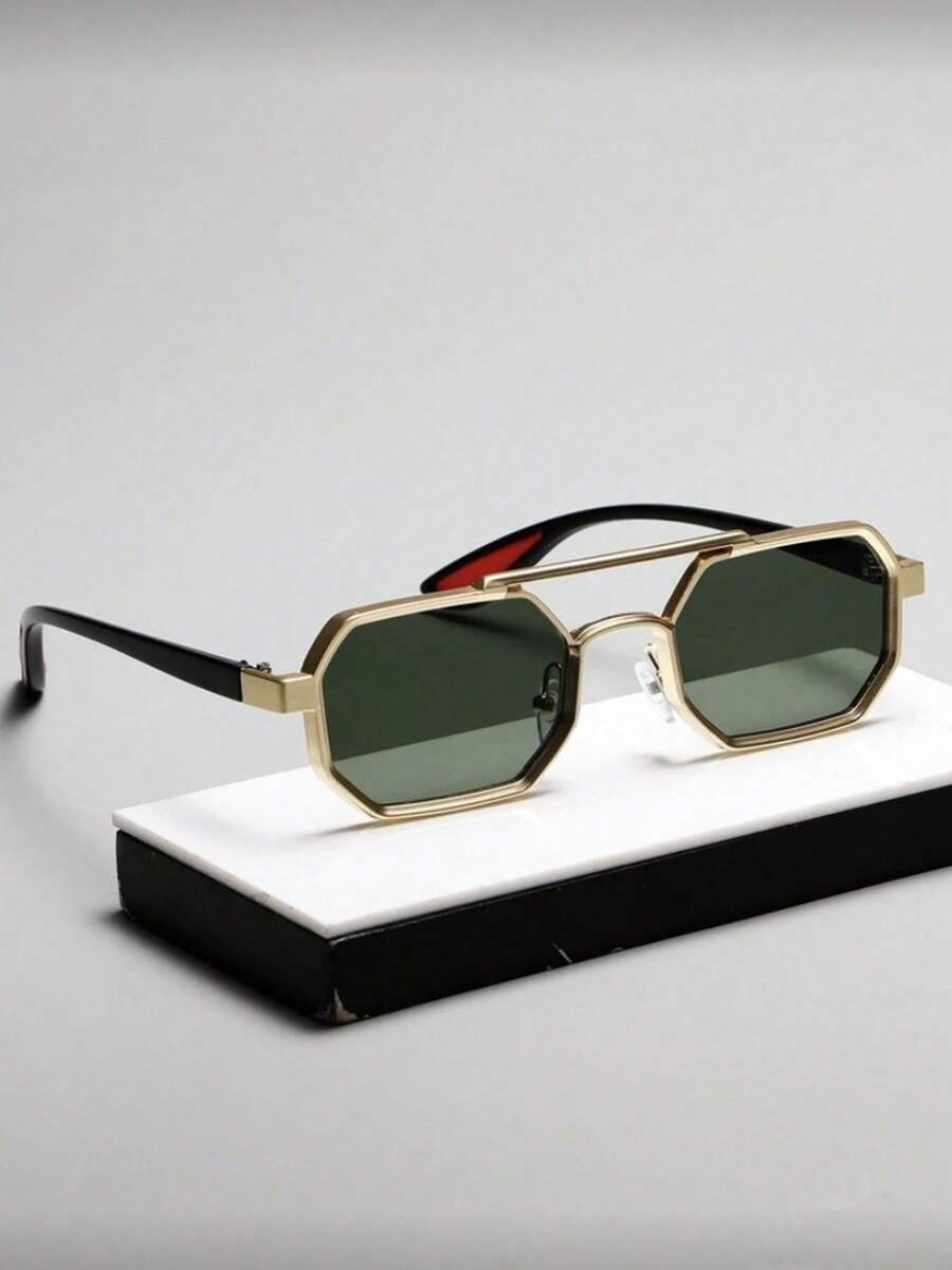 1 Pair Unisex Metal Geometric Frame Small Frame Personalized Fashion Decorative Casual Fashion Glasses - Dark Green - View 1