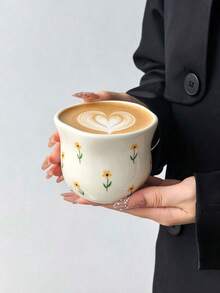 1pc Ins Style Cute Girly Ceramic Coffee Cup, Hand-Pinch Exquisite Asymmetrical Ceramic Mug, Hand-Painted Small Flower & Bow & Heart Pattern Tea Cup, Minimalist Aesthetic Espresso Cup, Beautiful Birthday Gift - Multicolor - View 13