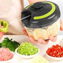 3-In-1 Manual Food Chopper 500ml With 3 Stainless Steel Blades, Pull Cord & Mixing Attachment, Multi-Purpose Vegetable Cutter For Onion, Garlic, Herbs, Fruit, Nuts & Vegetables - Black - View 1