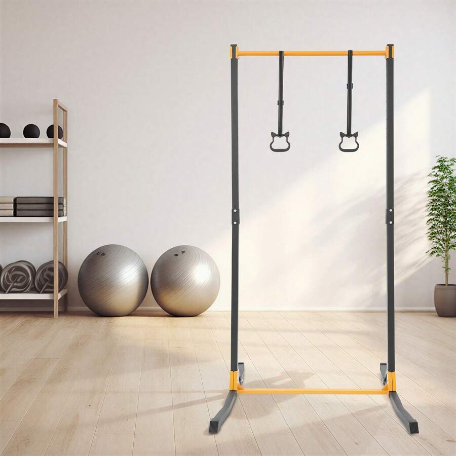 Free Standing Steel Pull Up Station, Adjustable Height Pull Up Bar With Gym Rings, Heavy Duty Workout Frame For Home Gym - Black - View 1