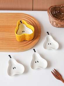 1 bộ đĩa gốm hình quả lê sáng tạo kèm hộp đựng, đĩa chia ngăn đựng gia vị hình quả lê tinh xảo thu hút, phù hợp trang trí nhà cửa, đĩa chấm bàn ăn bếp, đĩa đựng đồ ăn vặt bàn cà phê phòng khách, đĩa tráng miệng trà chiều, quà tặng - Nhiều màu - Xem 10