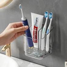 1pc Wall-Mounted Toothbrush Holder, Space-Saving Sink Storage, Detachable Toothbrush Rack, Independent Plastic Bathroom Storage Shelf, Suitable For Toothbrush And Toothpaste - Multi-Compartment Design, Wall-Mounted Vanity Storage Rack, Suitable For Adults And Family Use, Bathroom Essential, Home Decor, Bedroom Essential, Storage Essential - Multicolor - View 2