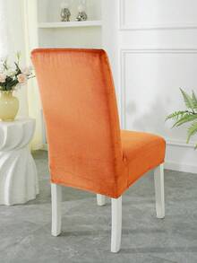 1pc Or 4pcs Velvet Dining Chair Covers - Soft, Washable, Elastic And Snug Fit, Solid Color Design. Suitable For Dining Chairs, Banquet Chairs, For Home, Restaurant Or Party. Perfect Choice For Christmas And Other Holidays. - Orange - View 5