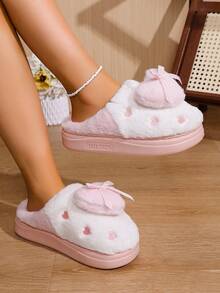 Closed-Toe Color Block Patchwork Fashion Embroidered Couple Slippers For Home All Seasons - Pink - View 3