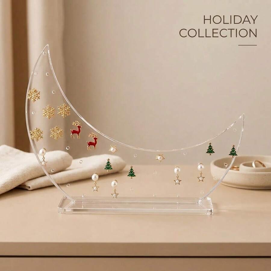 1pc Creative Heart-Shaped Acrylic Earring Display Stand, 3 Colors Available, High-End Durable Jewelry Display Rack, Lightweight And Space-Saving, Earring Display, Earring Storage Box, Earring Organizer, Earring Display Stand, Earring Holder For Photography, Suitable For Christmas, Halloween, Thanksgiving, Valentine's Day Gifts - Clear - View 1