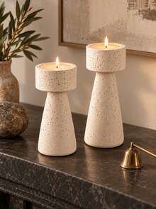 1pc/2pcs Minimalist Tall Tapered Pillar Candle Holder Set, Stable Slot Top Tea Light Candle Holder, Table Centerpiece Decor For Dining Table, Living Room, Wedding Party Home Decor - Beige Adjustable Height Stand - View 1