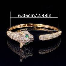 1pc Gorgeous & Bold Style Fully Inlaid Zirconia Double Leopard Head Open Cuff Bracelet, Women's Personalized Streetwear Recommended Gift Selection - 62204 - View 4
