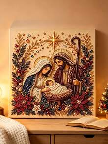 1pc 5D Irregular Pearl Diamond Painting, Holy Family Birth, Frameless DIY Diamond Art, Christmas Religious Home Wall Decor Handmade Painting Set, Colorful Set, Christmas Decoration Ornament - Multiple Styles - View 10
