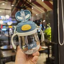 1pc Kids Cartoon Straw Cup 250ml Portable With Strap, Boys & Girls Handle Cup, PC Material, Gravity Ball Anti-Leak Anti-Choke Design, Pink Sippy Cup For School - 250ml - View 5