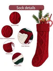 3pcs/Set Large Knitted Christmas Stocking Gift Bags Suitable For Christmas, Large 18-Inch Red/White/Green Christmas Present Bag For Mantel Decorations, Multi-Holiday Decoration For Parties, Ideal Gift For Family - Multicolor - View 2