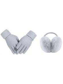 2pcs Winter Ear Muffs & Gloves Set, Women's Back-Wear Ear Muffs And Faux Fur Headband, Suitable For Winter Use - Gloves + Earmuffs - View 13