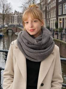 1pc Women's Solid Color Soft Skin-Friendly Warm Versatile Casual Fashion Polyester Scarf For Autumn/Winter Daily Use - Grey - View 4