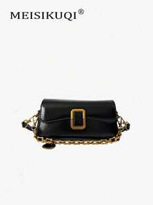 Tas Persegi Rantai Gesper Logam Retro untuk Wanita, Unik dan Premium, Serbaguna untuk Digantung Selempang, Di Bawah Lengan, Perjalanan Sehari-hari, atau Dibawa di Bahu. - Hitam - View 1