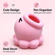 Ins Cartoon Cute 3D Printed Octopus Pen Holder, Round Adorable Stationery Storage Box, Highly Attractive Fun Desktop Organizer Decor For Girls' Bedroom Desk - Pink - View 5