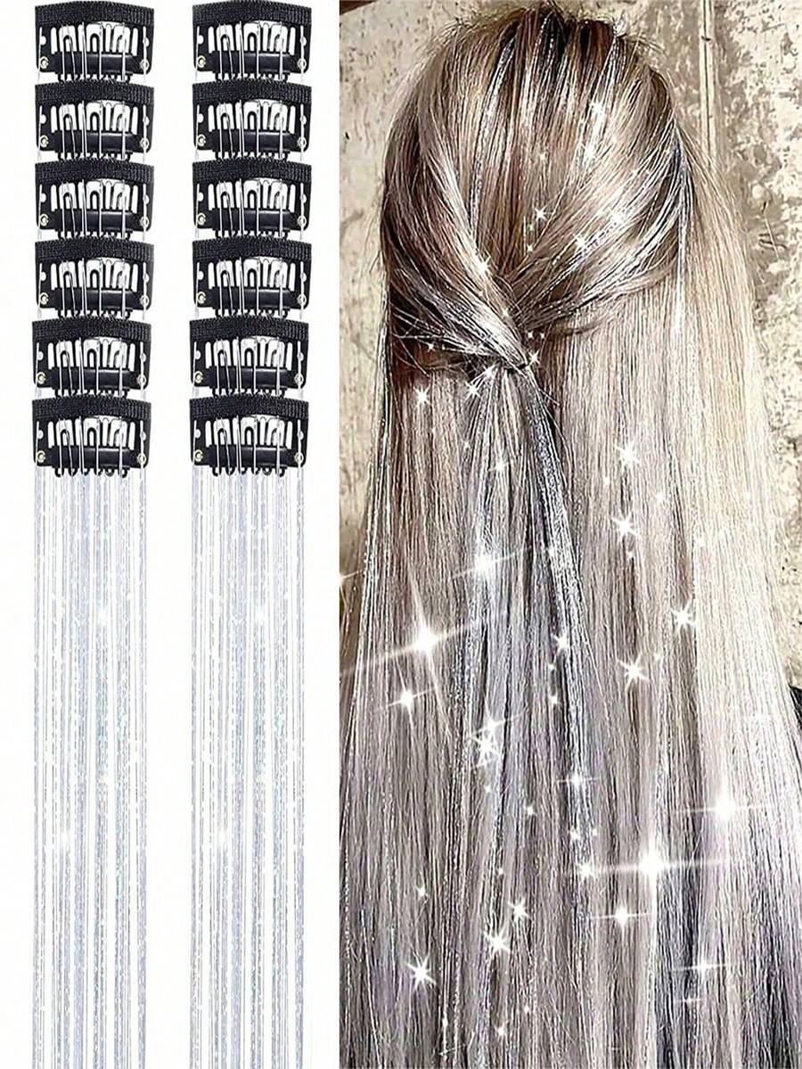 20 Inch Sequin Glitter Decorated Wig Set, Suitable For Women And Young Girls, Perfect For Daily Wear, Parties, Weddings And Holiday Occasions