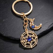 English: Magic Circle Star Moon Keychain, Crystal Inlaid Alloy Bag Charm, Aesthetic Celestial Pentagram Keyring For Handbag Backpack Birthday Gift - Multicolor - View 6