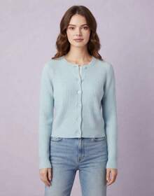Women Lightweight Cardigans - Baby Blue - View 4