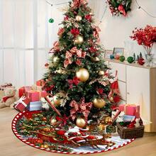 1/100Pcs Christmas Tree Skirt, Featuring Santa Claus, Wooden House, Christmas Tree And Reindeer Sleigh Patterns, Round Tree Base Decoration, Suitable For Winter Party And Home Holiday Decor (60/90cm Diameter Christmas Tree), Christmas Decoration - Multicolor - View 10