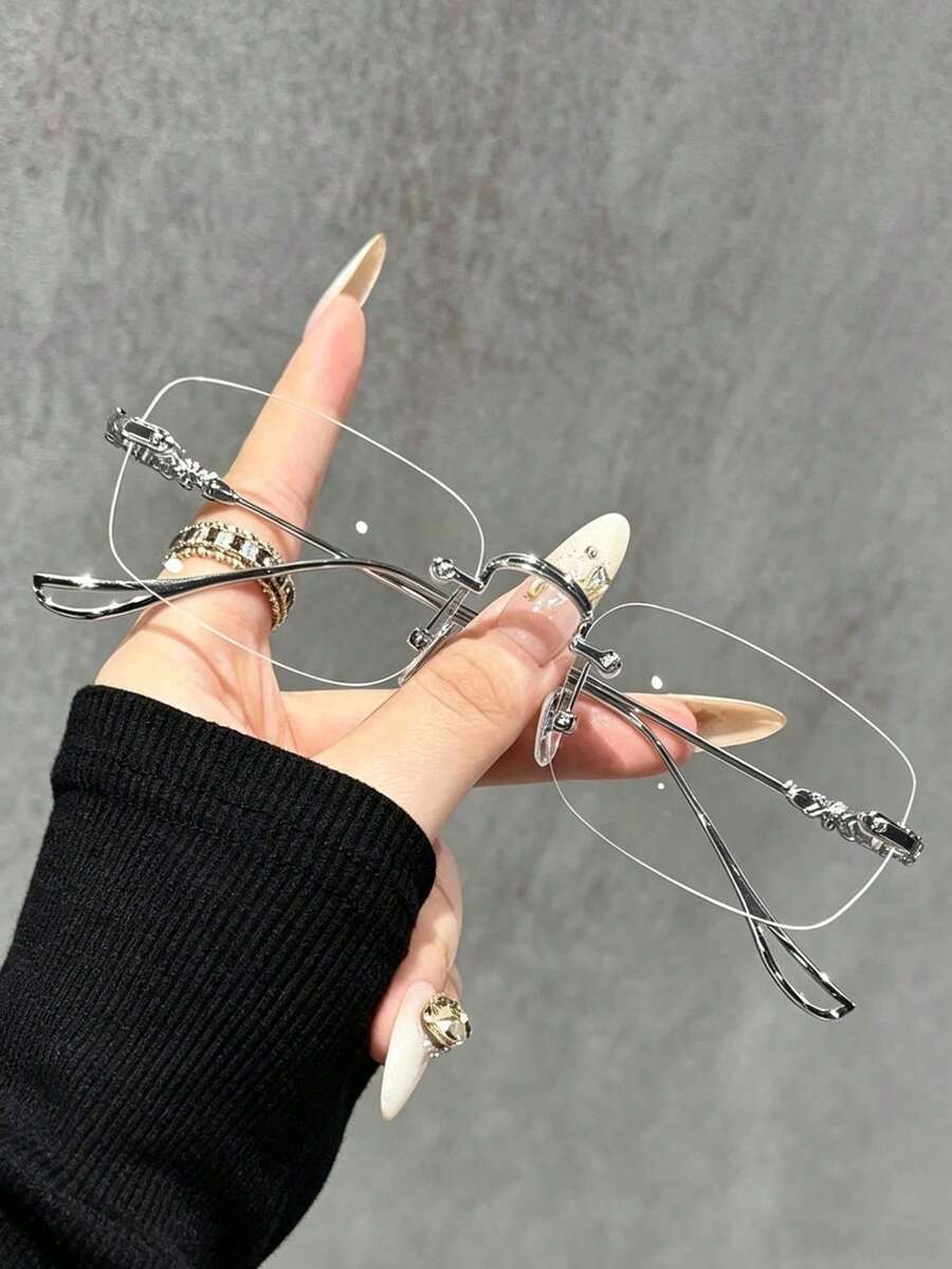2026 New Style 1 Pair Women's Rimless Flat Lens Glasses, Fashionable & Versatile, Suitable For Daily Wear, Travel, Gifts And Private Gatherings. - Multicolor - View 1