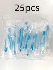 30pcs/20pcs/10pcs/5pcs/Set, Disposable Mini Travel Toothbrush, 5-In-1 Mini Brush + Floss + Toothpick, Random Blue Style, Portable Travel Toothbrush, Compact Design Suitable For Travel, Work And Daily Use - New Blue - View 19