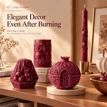 4pcs Burgundy Pomegranate Candles With Delicate 3D Embossed Craft, Unique Fruit Shape Design - Burgundy - View 11