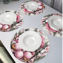 1/4pcs Pink Santa Claus Placemats, Pink Floral Pine Branch Christmas Decor, Round Table Mats, Non-Slip Washable, Suitable For Home Decor, Daily, Holiday, Kitchen, Banquet, Party And Christmas Table Setting - Desktop Ornaments - View 9