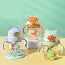 1pc Kids Straw Cup For 6 Months+ Baby Learning To Drink, Kindergarten Anti-Scald Anti-Drop Strong Ball Button Switch, Strap Handle, Cartoon Pattern, Unisex, Sealed Leak-Proof - 410ml - View 4