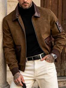 Men's Autumn/Winter Fashion Casual Jacket, Brown Coat, Simple Versatile Fashion Lapel Jacket - Brown - View 1