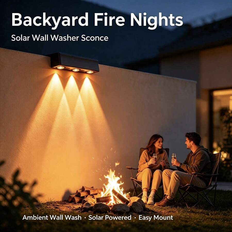Solar Wall Washer Lights Outdoor, 3-LED Dusk To Dawn Wall Sconce, Auto On/Off Waterproof, No Wiring Easy Install, Cool/Warm White & RGB Color Changing, For Backyard Patio Courtyard Fence Garden Decoration - Warm White - View 1