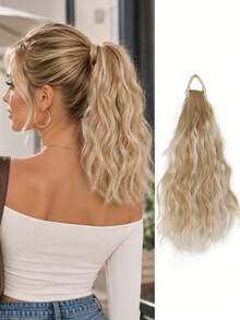12 Inch Korean Style Loose Layered Wavy Wig With Elastic Headband, Can Tie Low Ponytail, Suitable For Women's Daily Wear - Multicolor - View 14