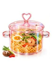 Double Handle Transparent Glass Soup Pot, Microwave High Borosilicate Heat-Resistant Cookware, Suitable For Open Flame, Can Cook Soup, Milk, Seafood, Multi-Functional Salad Fruit Pot, Sauce Pot Tableware, Wedding Dinner Party Home Christmas Gift - View 4
