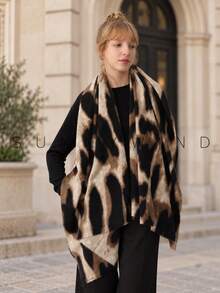 1pc Women's Leopard Print Fashion Street Casual Versatile Polyester Scarf For Autumn/Winter Daily Wear - Khaki - View 5