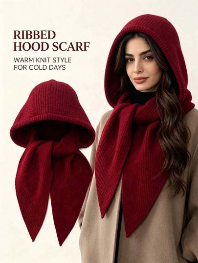 1pc Women's Solid Color Casual Polyester (Polyester) Balaclava Hat, Warm Knitted Hat Scarf Hood Neck Warmer, Autumn/Winter