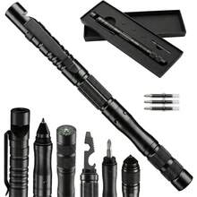 9-In-1 Tactical Pen, Men's Gift For Dad, Cool Men's Gadget, Screwdriver Multi-Tool, Compass, Bottle Opener, Whistle, Ink Refill - Black - View 1