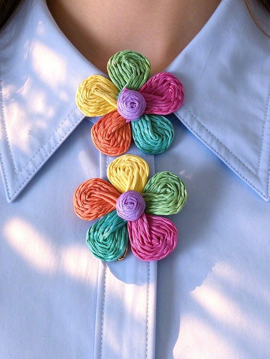 2pcs/Set Shirt Button Covers, Women's Floral Handmade Cufflinks, Multiple Colors Available, Shirt Decorative Buttons, Full Brass Base, Exquisite Accessories - Flowers - View 1