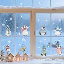 BRUP 1PC/2PCS Cartoon Penguin With Hat Scarf Static Window Cling, No Glue Removable, Winter Snowflake Glass Sticker, Merry Christmas Decal For Kids Room - Multicolor - View 2
