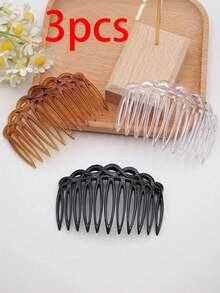 3/6pcs Vintage Woven 11-Tooth Deep Brown Plastic Hair Comb, Eight-Shaped Side Comb - Multicolor - View 10