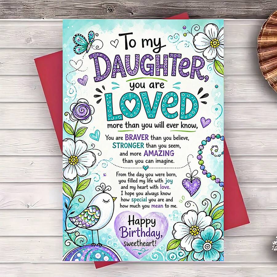 1/3sets "To My DAUGHTER You Are LOVED"Warm Birthday Greeting Card,Colorful Flowers And Birds Design,Perfect Gift For Daughter's Brithday,Suitable For Birthday,Christmas,New Year And Various Holiday Events - A - View 1