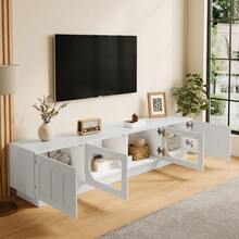Retro-Style TV Cabinet / TV Stand With Elegant Design / Sturdy Construction, Load Capacity: 60 Kg / With Separate Display Area And Storage Space / Stable And Secure Feet / Suitable For The Living Room - White + MDF + Particle Board - View 2