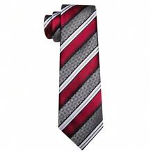 Men's Burgundy Plaid & Striped Tie Set With Pocket Square, Cufflinks And Silver Tie Clip, Business Wedding Formal Commute Gift - Burgundy - View 3