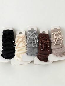 1/2/3/5 Pairs Women's Multi-Color Warm Vintage Thick Autumn/Winter Versatile Spring Long Leg Warmers With Bowknot And Pearl Cute Slouchy Design - Multicolor - View 3