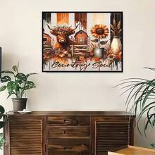 1PC DIY 5D Diamond Painting Kit Highland Cow & Sunflower Pattern - Round Full Diamond Art Mosaic Craft, Home Wall Decor, Frameless - No Frame - View 3