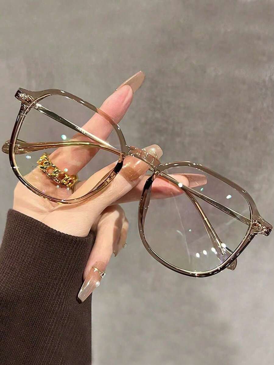 1pc Brown Square Decorative Glasses, Non-Prescription, Women's Street Fashion, Suitable For Daily Wear And Social Outings - Clear - View 1