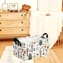 1pc Christmas Nutcracker Print Foldable Rectangular Fabric Storage Basket With Handles, Clothes Organizer, Winter Holiday Collapsible Laundry Hamper, Toy Storage Bin, Wardrobe Organizer, Multi-Purpose Basket For Bedroom Living Room - Multicolor - View 3
