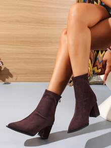 Women's Ankle Boots And Ankle Boots With Elastic Shaft, Slimming Design, Pointed Toe, Chunky High Heel, Solid Color, Suitable For Office Commute, Weekend Shopping, Dating, Party, Autumn/Winter Women's Ankle Boots, Chelsea Boots - Brown - View 4